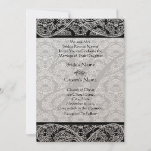 Convite para Casamento tema damasco preto monogram