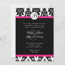 Convite para Casamento tema damasco Preto Rosa Que