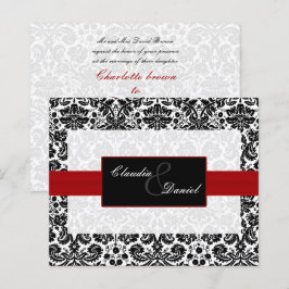 Convite para Casamento tema damasco Preto Vermelho