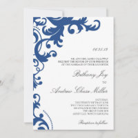 Convite para Casamento tema damasco Real Azul Eleg