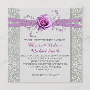 Convite para Casamento tema damasco Rosa Lavanda S