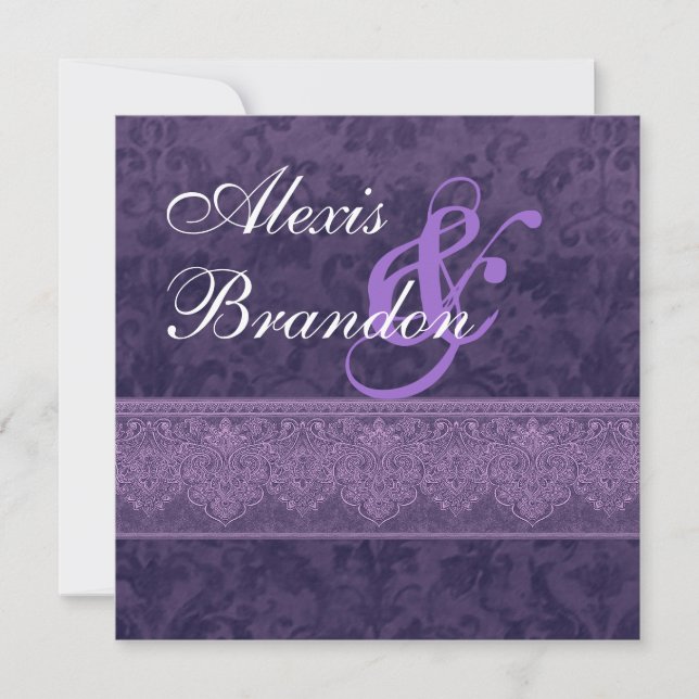 Convite para Casamento tema damasco Roxo G400 (Frente)
