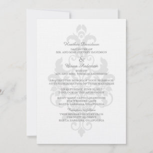Convite para Casamento tema damasco Sutil cinza