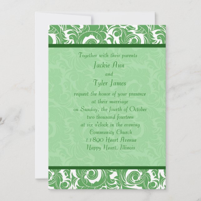 Convite para Casamento tema damasco Verde da Casa (Frente)
