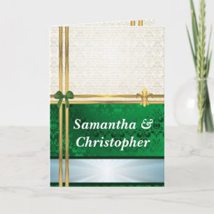 Convite para casamento tema damasco verde e creme