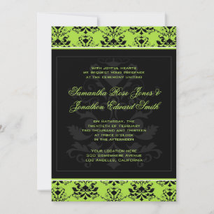 Convite para Casamento tema damasco Verde e Preto
