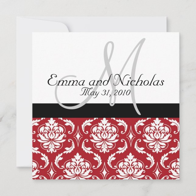 Convite para Casamento tema damasco Vermelho de Mo (Frente)