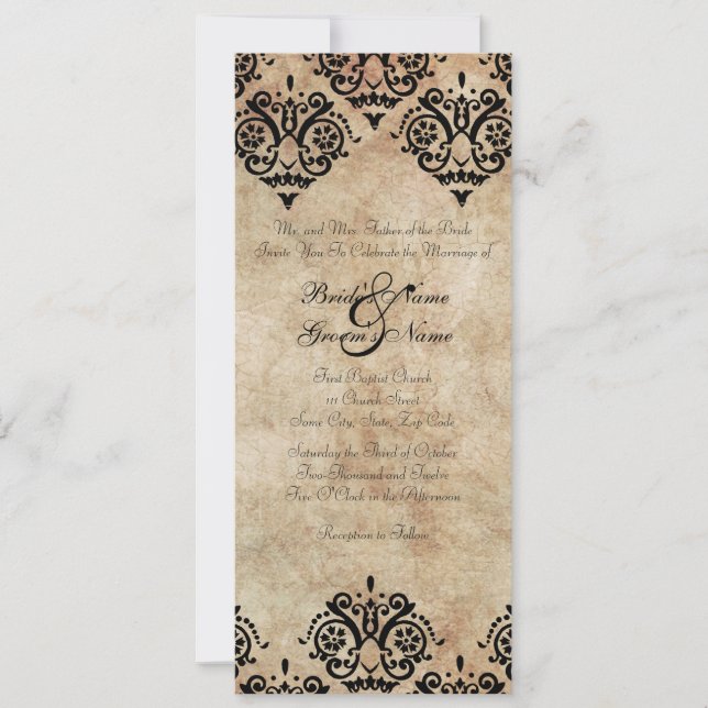 Convite para Casamento tema damasco Vintage Black  (Frente)