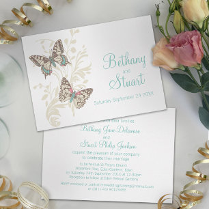 Convite para casamento teórico de Butterflies aqua