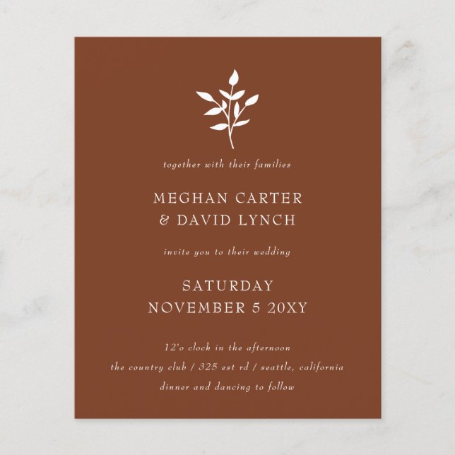 Convite para Casamento Terracotta Simples no Orçam (Frente)