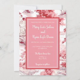 Convite para Casamento Toile Francês Rosa Vermelho