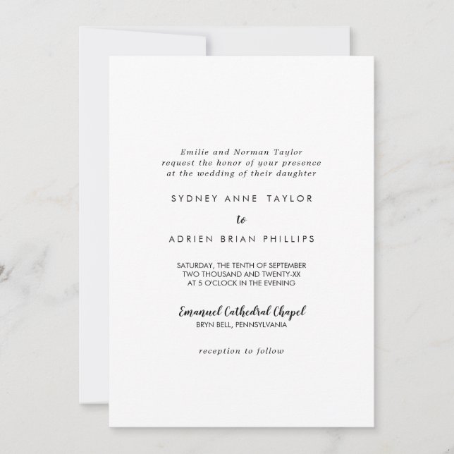 Convite para Casamento Tradicional de Caligrafia S (Frente)