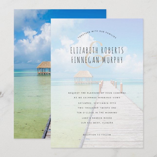 Convite para Casamento Tropical de Paraíso Tiki Hu (Frente/Verso)