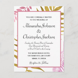 Convite para Casamento Tropical de rosa Dourado e