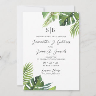 Convite para Casamento Tropical de Watercolor Palm