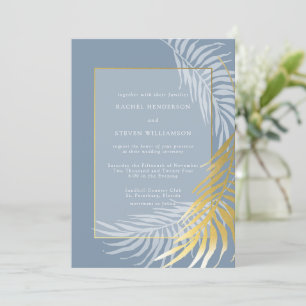 Convite para Casamento Tropical Dusty Blue e White