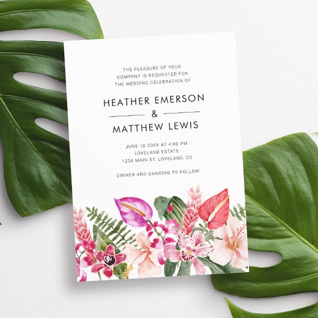 Convite para Casamento Tropical Elegante (Elegant Tropical Floral Wedding Invitation by Painted Paperie
)