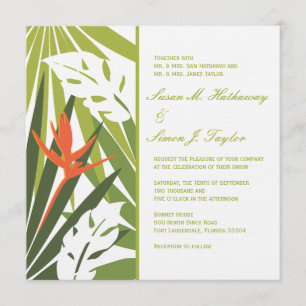 Convite para Casamento Tropical Floral - Laranja V