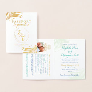 Convite para Casamento Tropical Gold Foil Passport