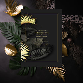 Convite para Casamento Tropical Preto e Dourado