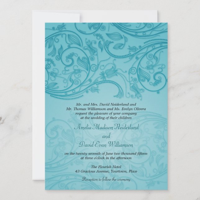 Convite para Casamento Turquesa Flourish (Frente)