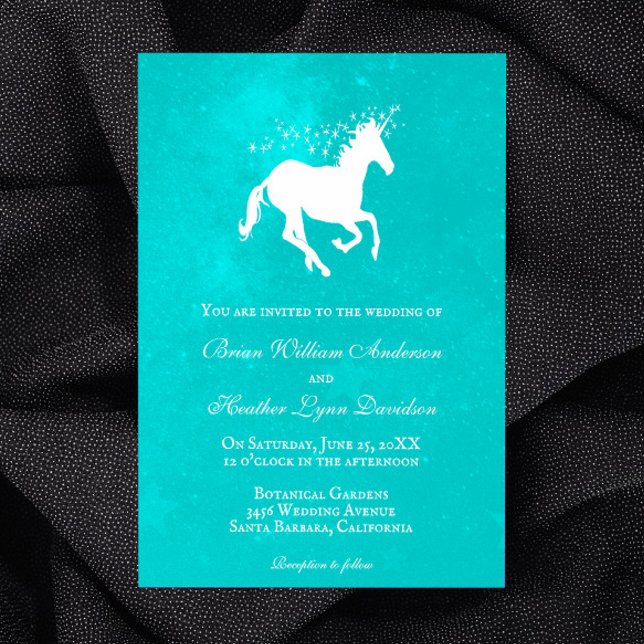 Convite para Casamento Turquoise Unicorn (Turquoise Unicorn Wedding Invitation)