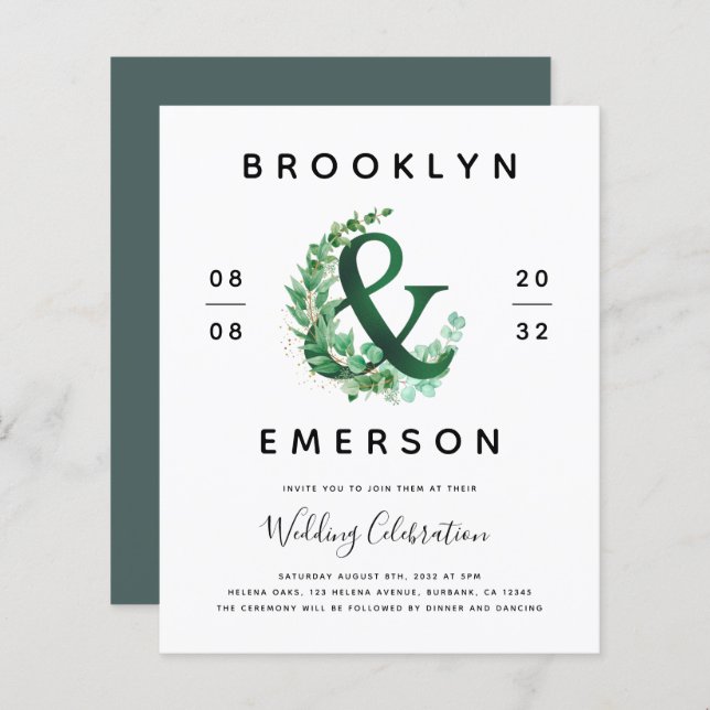 Convite para Casamento Verde Ampersand Orçamento (Frente/Verso)