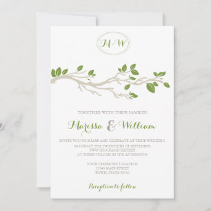 Convite para Casamento Verde/Beige em Ramificaçã