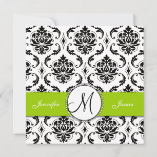 Convite para Casamento Verde Black Damask