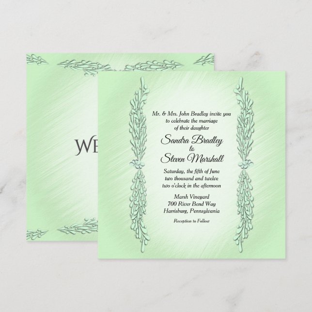 Convite para Casamento Verde da Mint (Frente/Verso)