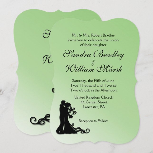 Convite para Casamento Verde da Noiva e do Groom (Frente/Verso)