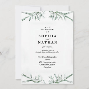 Convite para Casamento Verde de Aquarela Elegante