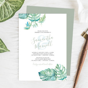Convite para Casamento Verde de Cor de Água Tropic