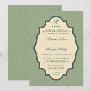 Convite para Casamento Verde de Damask Monograma S