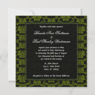 Convite para Casamento Verde de Damask Quadrado