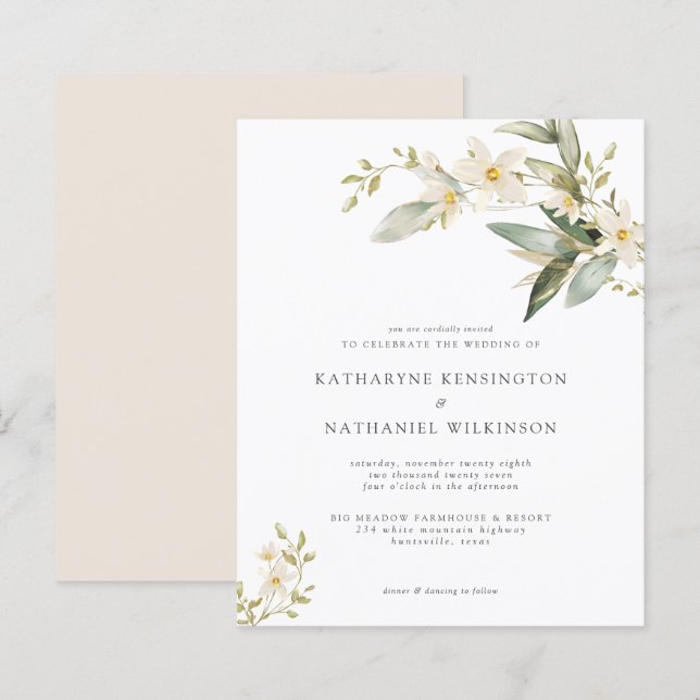 Convite para Casamento Verde de Flores Selvagens (Frente/Verso)