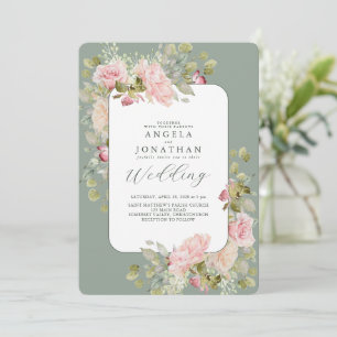 Convite para Casamento Verde de Pastel Rosa