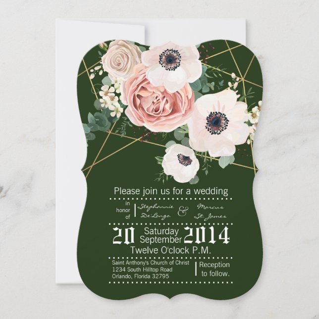 Convite para Casamento Verde de Rosa de Jardim Geo (Frente)
