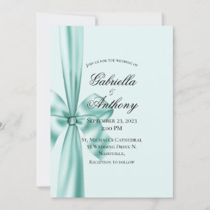 Convite para Casamento Verde de Satin Ribbon