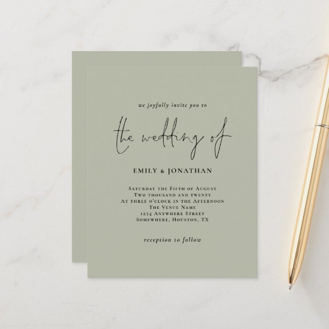 Convite para Casamento Verde de simples sábio páli (Frente/Verso In Situ)
