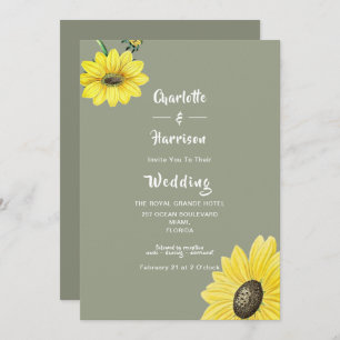 Convite para Casamento Verde de Sunflower Elegante