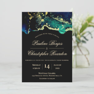 Convite para Casamento Verde Dourado Elegante