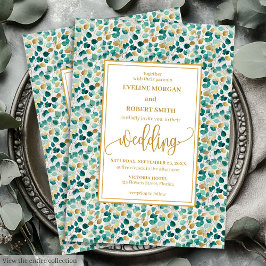 Convite para Casamento Verde Dourado Luxe