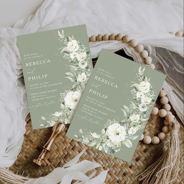 Convite para Casamento Verde Dusty Sage (Criador carregado)