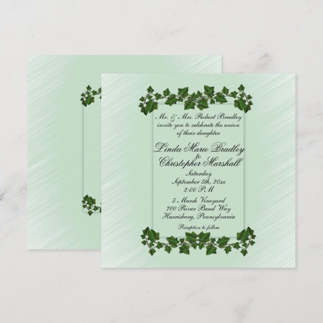 Convite para Casamento Verde e Casamento de Casa d (Frente/Verso)