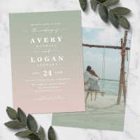 Convite para Casamento Verde e Rosa com Foto
