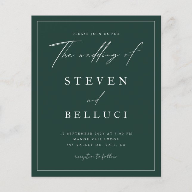 Convite para Casamento Verde Emerald no Script de  (Frente)