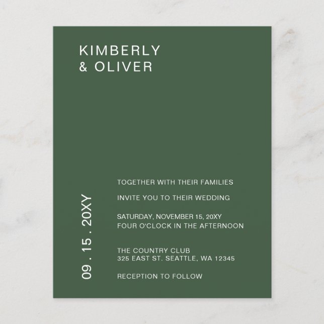 Convite para Casamento Verde Minimalista de Orçame (Frente)