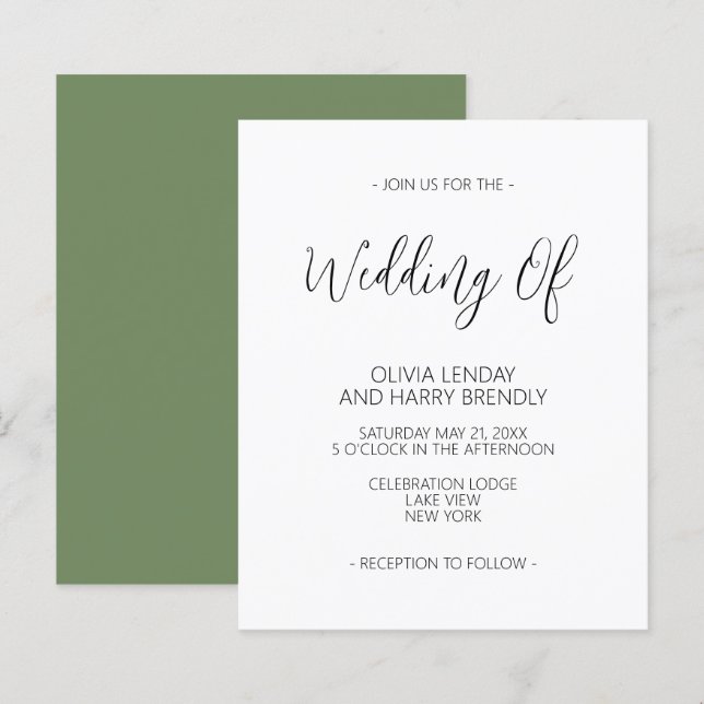 Convite para Casamento Verde Oleícola Elegante de  (Frente/Verso)