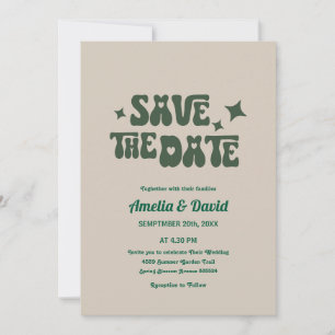 convite para casamento verde retro-moderno